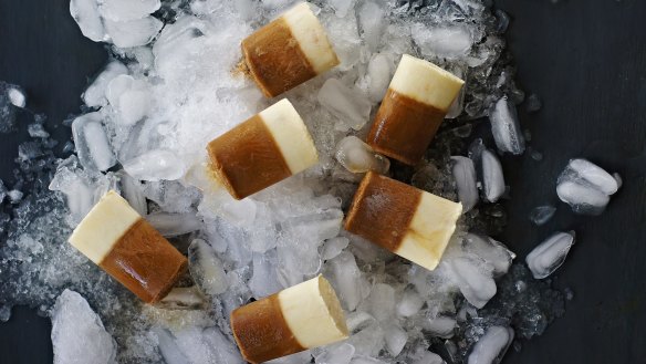 Layered caramel latte icy poles.