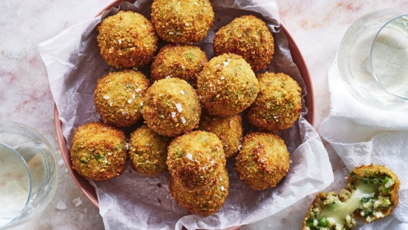 Spring arancini with  molten cheese centres.