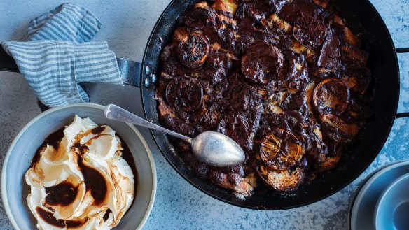 Jaffa bake: Blue Ducks' burnt orange and chocolate bread-and-butter pudding.