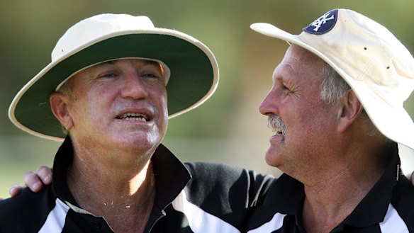 Spin twins: Greg Matthews and Ray Bright during a Masters Tour match in the Barossa Valley in 2008.