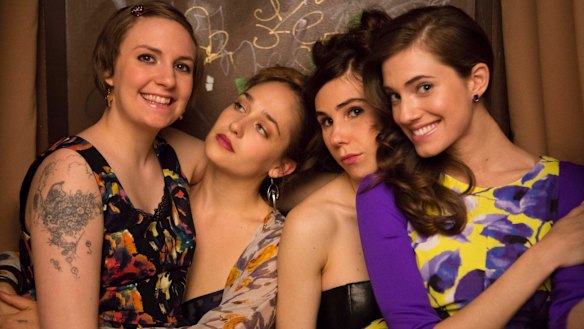 Lena Dunham, far left with <i>Girls</i> co-stars Jemima Kirke, Zosia Mamet and Allison Williams. 