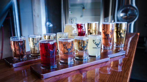 A flight of ciders from Double Shovel Cider Co, Anchorage.