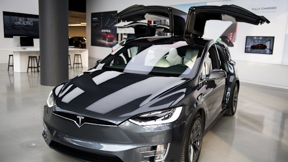 A Tesla P100D sports utility vehicle.