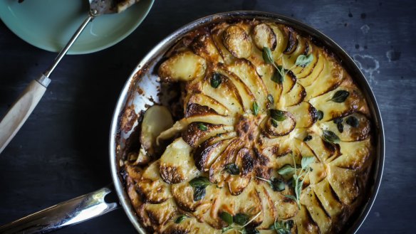 Skip the usual cream and add extra vegies for a healthier potato gratin. 