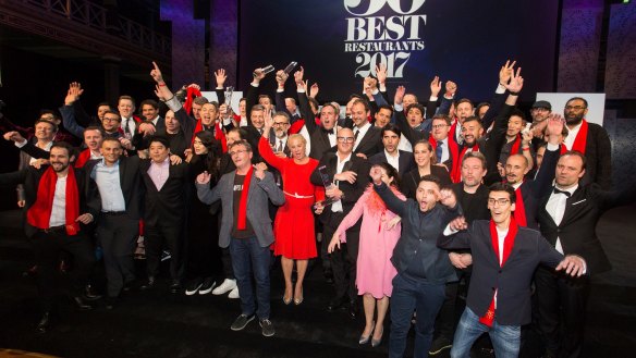 Chefs from the winning restaurants pose at The World's 50 Best Restaurants in Melbourne in 2017. 