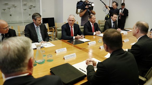 Prime Minister Malcolm Turnbull and Minister for Environment and Energy Josh Frydenberg meet representatives of the gas industry in March.