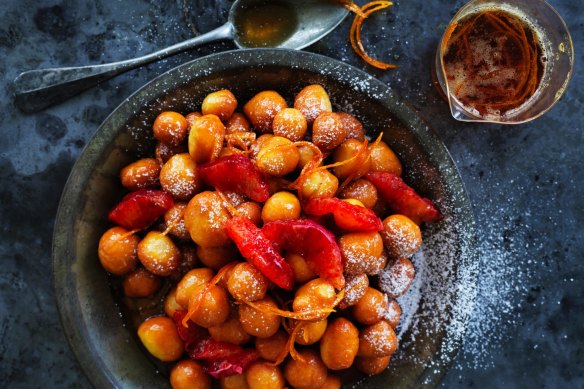 Blood-orange struffoli.