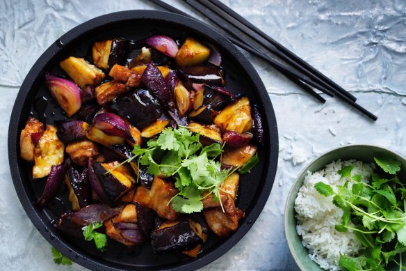 Adam Liaw's pork belly with eggplant and black vinegar.