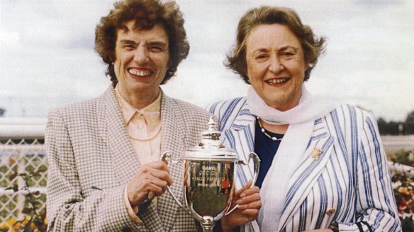 Sydney racing identities Cecily Backhouse, left, and the late Peggy Crawley.