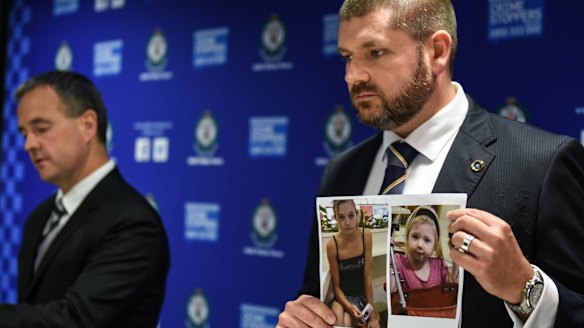 NSW and SA investigators show a photo of Karlie Jade Pearce-Steven and her daughter Khandalyce Kiara Pearce.