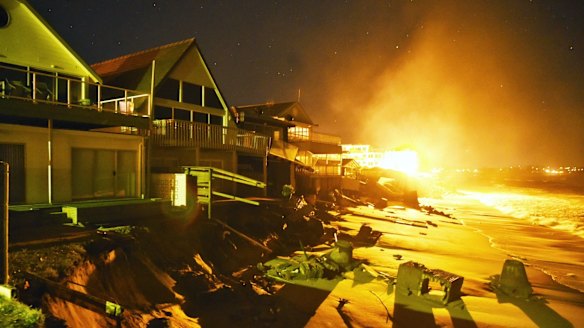 Houses at Collaroy in the early hours of Tuesday morning. 