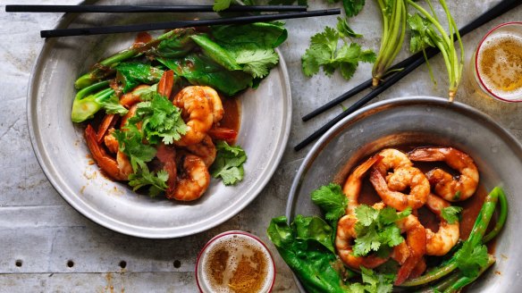 Prawns in spicy tamarind sauce.