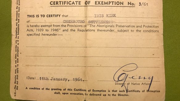 Iris Paulson's exemption card.