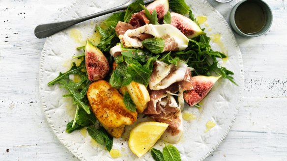 A warm salad of halloumi, prosciutto and figs.
 