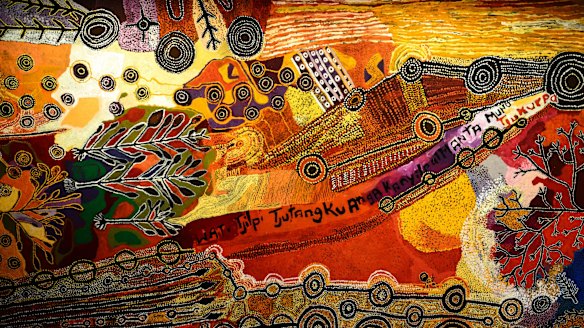 Kulatangku angakanyini manta munu Tjukurpa [Country and Culture will be protected by spears], detail. 