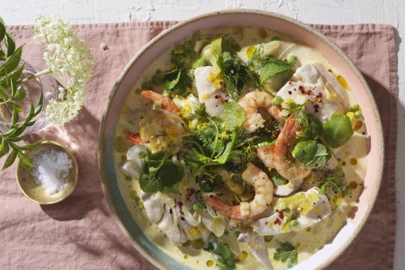 Alison Roman's springy fish stew (prawns optional).