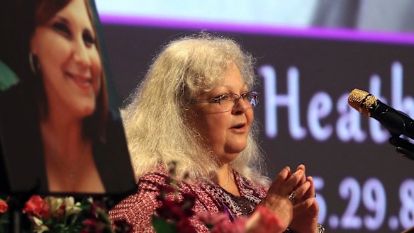 Susan Bro, mother to Heather Heyer, speaks during the memorial for her daughter.