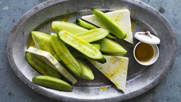 Melon, feta and cucumber meze.