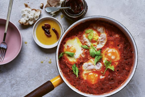 Italian-style shakshuka: Uova alla contadina (eggs poached in tomato sugo).