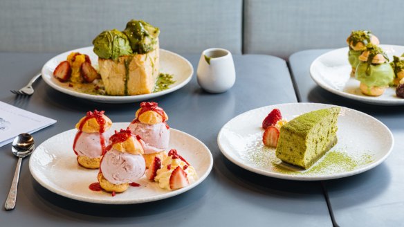 Matcha and strawberry flavoured treats at DOPA.