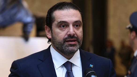 Lebanese Prime Minister Saad Harri reads a statement after his meeting with Lebanese President Michel Aoun.