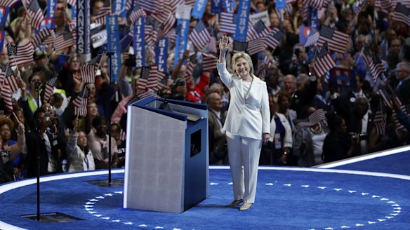 Hillary Clinton takes the stage on the final day of the Democratic National Convention.