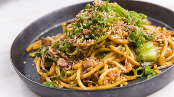 'Asian carbonara': Smoked duck hokkien noodles at Honcho.