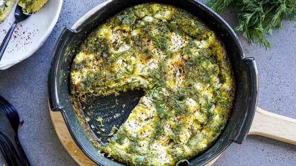 This frittata is packed full of fresh herbs and soft feta.