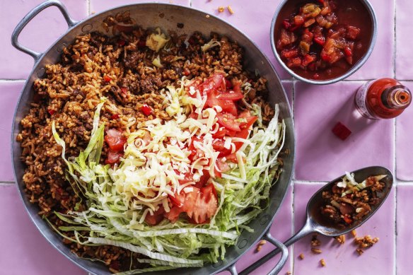 Tex-Mex tacos meet fried rice.