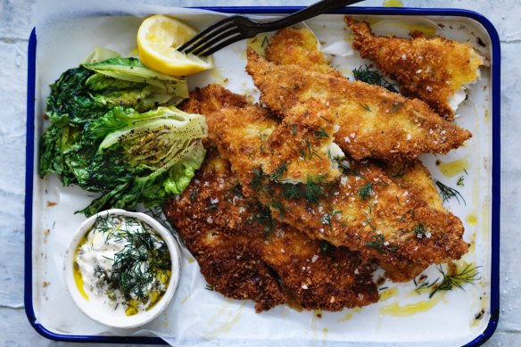 Snapper fillet with charred lettuce.