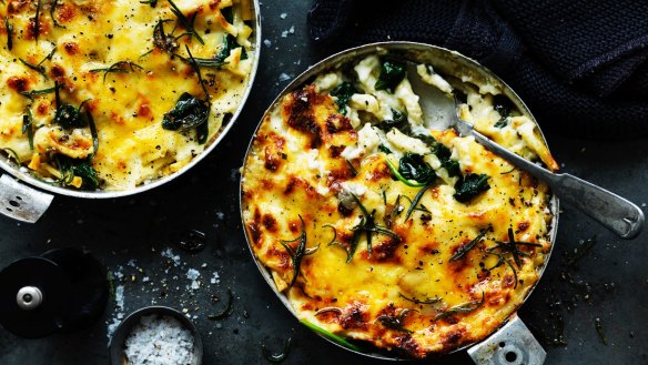 Dan Lepard's spinach and rosemary macaroni cheese.