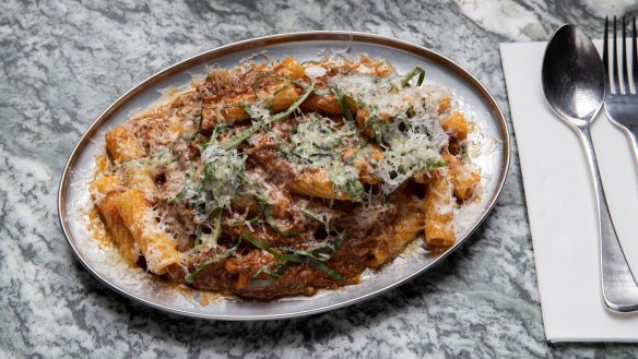 Rigatoni with beef short-rib ragu is one of the more substantial dishes on the menu.