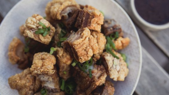 Pork bagnet: Fried pork belly with spiced soy vinegar.