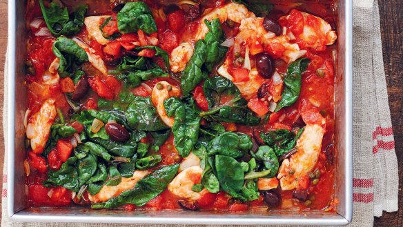 Raid the pantry for this one-pan chicken puttanesca.