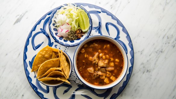 Go-to dish: Pozole rojo braised pork soup. 