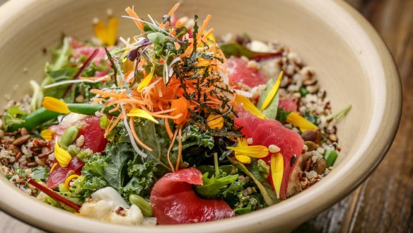 The tuna sashimi salad (#13) served at Neko Neko.