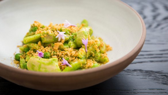 Hand-rolled rabbit casarecce pasta gets its magnificent green from the peas and nettles.