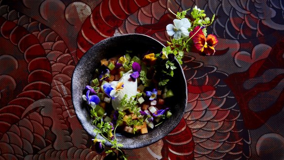 Almond jelly, perfumed fruits, coconut and umeshu.