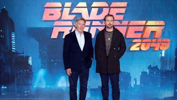 Actors Harrison Ford, left, and Ryan Gosling  during a photo call for Blade Runner 2049.
