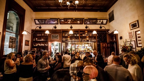 Inside Brisbane's high-celinged bar The Gresham.