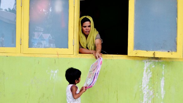 Rohingya refugees from Myanmar living in temporary shelters, in Aceh Province, Indonesia, in January.