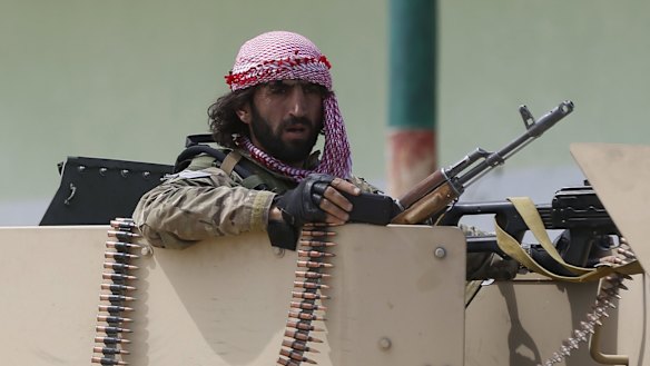 An Afghan soldier on guard at Kunduz Airport last month.
