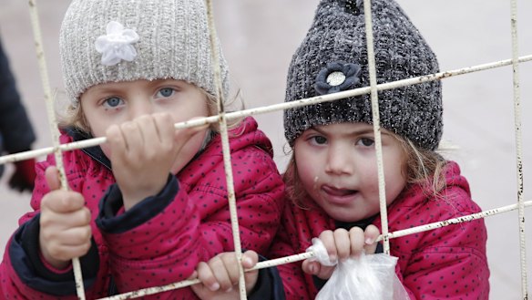 Syrian children wait to return to their homeland at the Turkish border crossing with Syria in Kilis, Turkey, this week. 