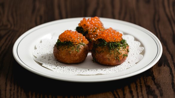 Tarama buns with trout roe and dill. 