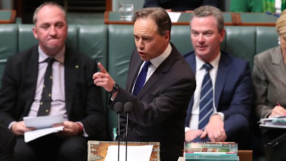 Health Minister Greg Hunt during Question Time at Parliament House in Canberra.