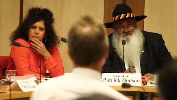 Senators Malarndirri McCarthy and Pat Dodson question Indigenous Affairs Minister Nigel Scullion during Senate estimates last week. 