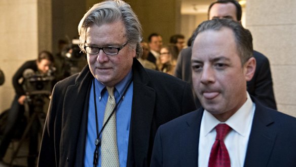 Steve Bannon, left, and Reince Priebus are among those urging Trump to spare Jeff Sessions.