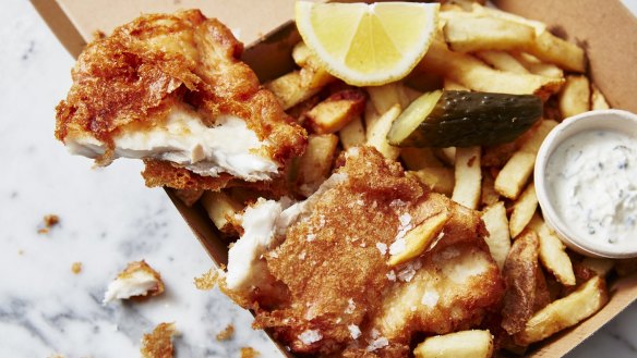 Battered Murray cod and chips from Josh Niland's new Charcoal Fish shop in Rose Bay.