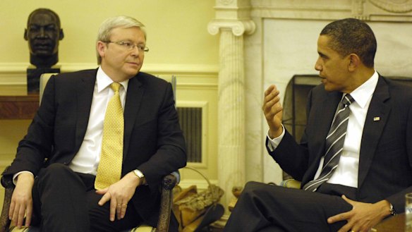 Kevin Rudd, as prime minister, meeting US President Obama in the White House in 2009.