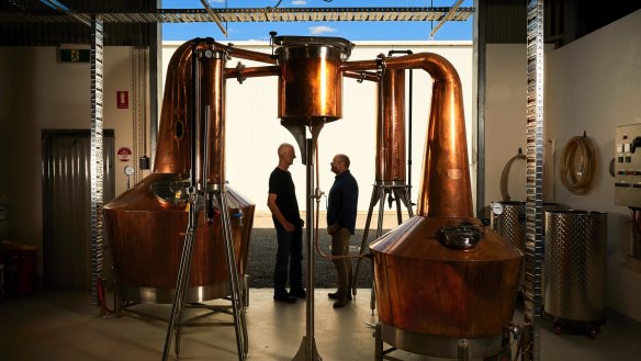 Chris Pratt and Scott Wilson-Browne in their Ballarat distillery, Kilderkin.